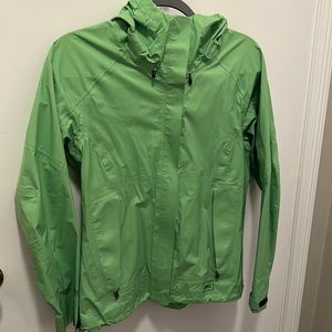 REI windbreaker jacket, green, women’s size S, waterproof fabric